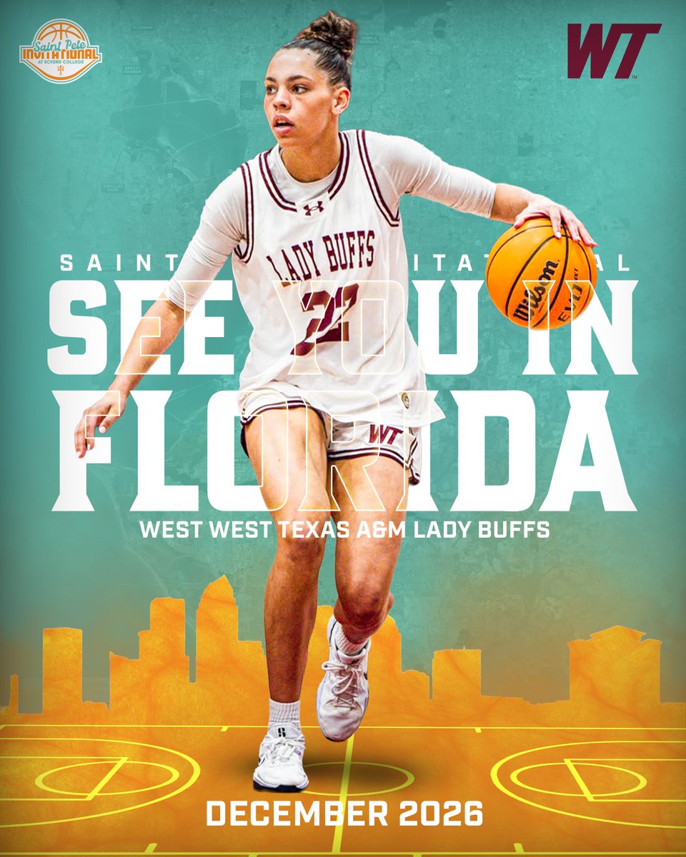 SaintPeteInvite's tweet photo. West Texas A&amp;M Women’s Basketball is trading the Texas Panhandle for Florida’s Gulf Coast! 🏀🌴 We’re excited to welcome the Lady Buffs for quality basketball, team time and an unforgettable experience at the 2026 Saint Pete Invitational. Welcome to Saint Pete! https://t.co/JxELSopFEo