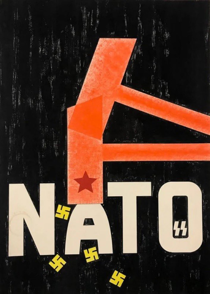 ApfelStrudel__'s tweet photo. Anti-NATO poster from Czechoslovakia, 1970s. #NATO #Czechoslovakia #sovietpropaganda https://t.co/MrkDbZoJa1