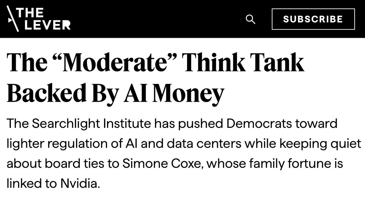 davidsirota's tweet photo. 🚨NEWS: Corporate Dems’ new oligarch-funded think tank led by Fetterman’s former aide @AJentleson has been shilling for the AI industry — while its board member &amp; megadonor’s financial fortunes have been invested in the AI buildout, according to documents reviewed by @LeverNews. https://t.co/XnuHiQ25Ko