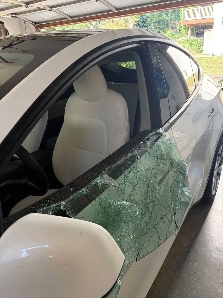 775Garage's tweet photo. I wanted to share a scary experience I recently had with my Tesla, both as a warning to other owners and because I’m extremely disappointed with how Tesla handled it afterward.

I put my dog in the car and ran back inside for a minute to grab something. When I came back out, the car suddenly would not recognize either my phone/mobile key OR my Tesla key card. I had no idea what was happening and tried quickly searching online for a solution.

It was about 85 outside and probably around 95 inside the car. My dog was locked inside with no air conditioning.

We called the police and Tesla Roadside Assistance around the same time. Roadside eventually connected me with someone who remotely checked the car and told me that the low-voltage battery had died. I had received NO warning that the battery was about to fail.

By this point, my dog had been trapped in the hot car for close to 30 minutes. The police were unable to get into the car through the lock, and Tesla did not provide us with a way to quickly access it. Given the temperature and the risk to my dog, the Tesla representative agreed that breaking a window was the appropriate thing to do.

So that’s what we did.

Later that day, I had the car jumped and drove it—with a missing window—to the Tesla Service Center. Between replacing the low-voltage battery and the broken window, the repair was approximately $1,200.

What bothers me more than the repair bill is Tesla’s response.

I contacted Roadside Assistance again, spoke with the Chesterfield Service Center and its manager, and contacted Tesla customer service after paying for the repairs. Tesla offered no assistance or reimbursement.

I understand that batteries fail. What I have a much harder time accepting is that a low-voltage battery can apparently fail without warning, disable normal access to the vehicle, and leave an animal (or potentially an infant) trapped inside without an obvious quick method of entry.

In my opinion, that is a serious safety/design issue.

I’m sharing this primarily so other Tesla owners know this can happen. If you regularly travel with children or pets, I would strongly recommend learning NOW what your options are if the low-voltage battery dies and neither your phone nor key card will unlock the vehicle. You don’t want to be trying to figure it out on Google while someone you love is trapped inside a rapidly heating car.

I’ve owned the car and supported Tesla, but I was extremely disappointed by the lack of ownership or accountability after this happened. After this experience, particularly the way Tesla handled it afterward, my next vehicle will probably be a Rivian.

Hopefully sharing this prevents another Tesla owner from finding themselves in the same situation.

Via Larry Weinberg