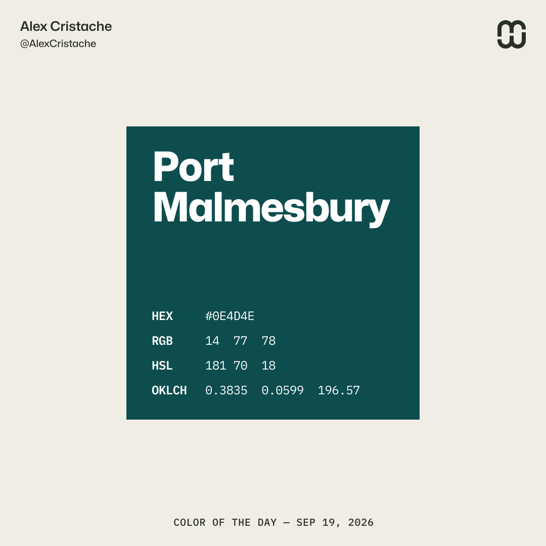 AlexCristache's tweet photo. "Port Malmesbury" – 0E4D4E – is the Color of the Day.
Don't be swayed by its name.
This Teal is so elegant, it almost begs for Gold filigree.
#ColorOfTheDay #ColorInspiration https://t.co/otMHOO9vhU
