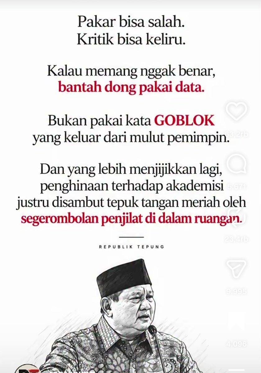 DoankWarto's tweet photo. Perbedaan pendapat seharusnya dijawab dengan argumen, bukti atau data.

Bukan dengan melontarkan kata "GOBLOK", lalu penghinaan itu disambut dengan tawa dan tepuk tangan.

Bangsa yg mengaku agamis dan religius tapi TIDAK BERMORAL. https://t.co/mtakcux38H