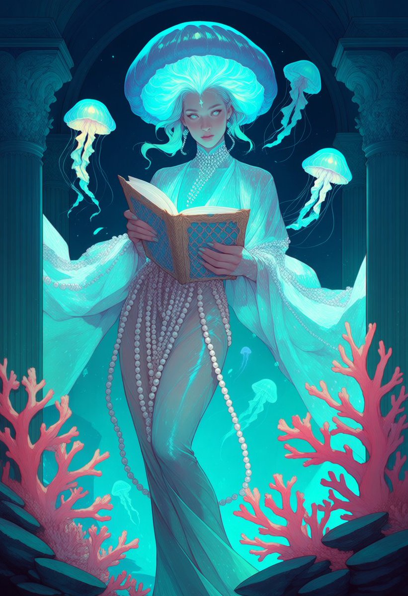my_racer's tweet photo. Drowned in velvet, crowned in light,
She dances through the aquatic night.
A heart of coral, a mind of foam,
The endless blue is her only home. 

🪼 created with @DedgoroArt
.
.
#dedgoroart #jellyfishart #oceanart #aiart #aigeneratedart https://t.co/KSr55DjtQA