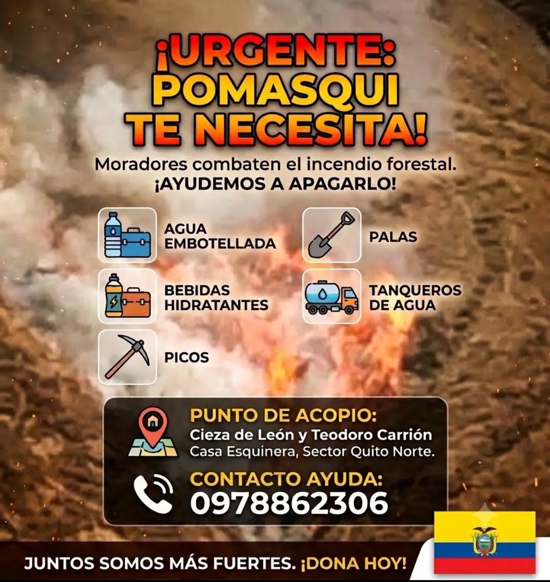 AVAstudillo's tweet photo. Urgente 🚨 
Apoyo a nuestros bomberos:

“Los paramedicos están solicitando suero oral, suero fisiológico y lágrimas artificiales…”

@BomberosQuito https://t.co/psv6sHVSWY