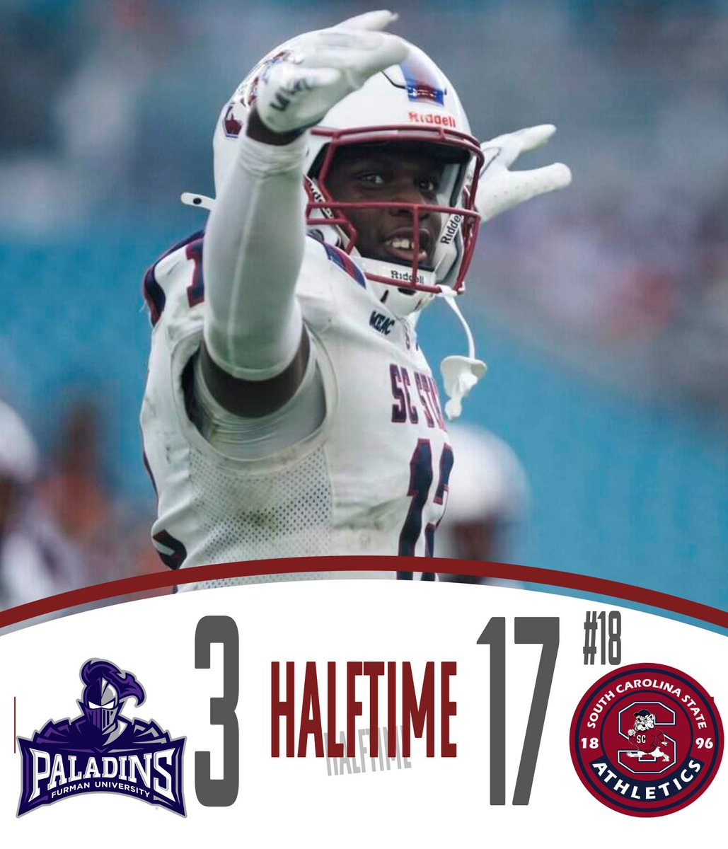 StateSc95741's tweet photo. #18 SC State leads Furman 17-3 during the half inside Paladin Stadium. https://t.co/C9klgaDPrv