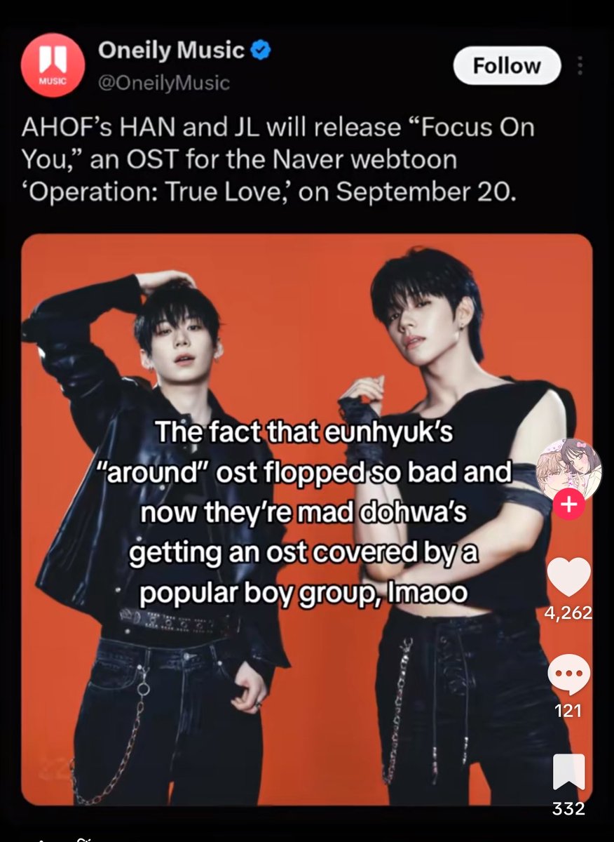 writtenbymui's tweet photo. Around flopped, which means eunhyuk is a bad character and heโs not the ml ๐ญ๐๐ญ๐๐ญ๐
Dohwa getting an ost (sooae and eunhyuk got one before him) means dohwa is the ml๐ญ๐๐ญ๐
I mean whereโs the #fuckingproblem? If around flopped
all otl osts flopped too except love me back https://t.co/ncYhWH801r