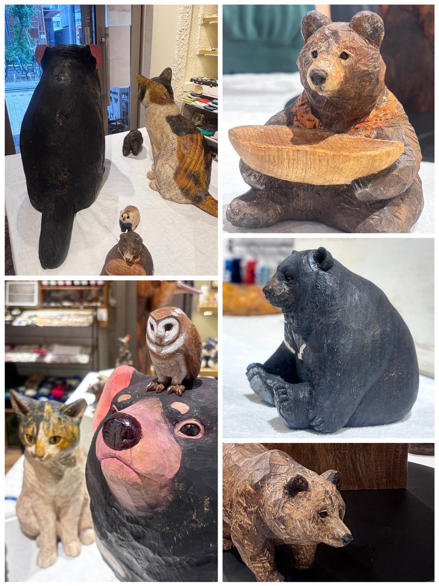 emikohonda's tweet photo. クマノコ 展 はしもとみお＆本多絵美子
西荻窪 tsugumiでクマなどをモチーフとした木彫刻2人展開催中です。
お近くにお越しの際はよろしくお願いいたします。
日時：2026年9/19（土）～10/8（木）12時~19時(最終日~18時)
場所：西荻窪 @zakka_tsugumi 
※作品は抽選販売となります。 https://t.co/nKNBxL32VJ
