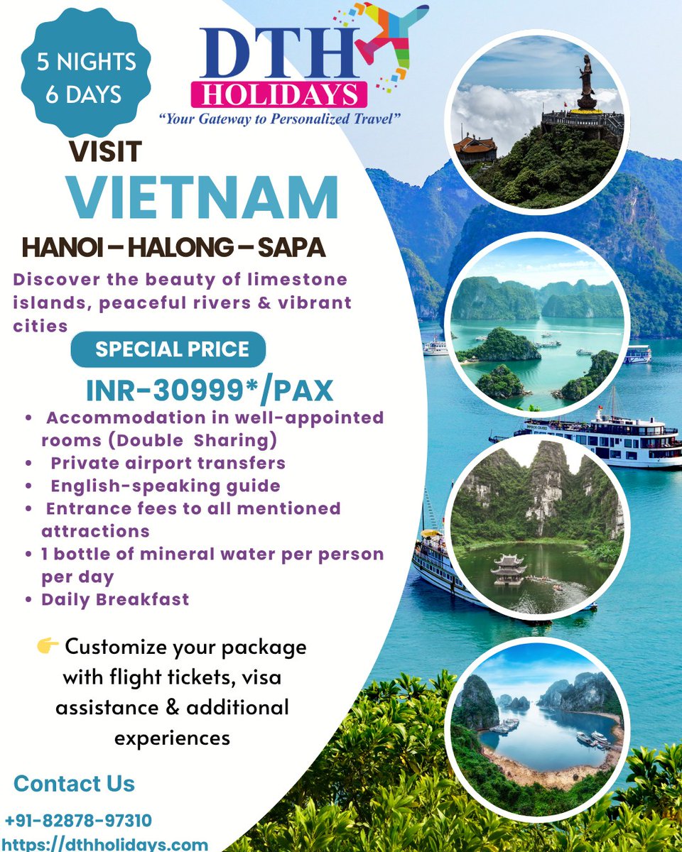 sheenyy91's tweet photo. VIETNAM @ ₹30, 999 😍✈️
Experience the best of Vietnam – mountains + cruise + city vibes
📍 Hanoi 🇻🇳 | Halong Bay 🚢 | Sapa 🏔️
✨ Includes
✔️ Stay + Breakfast
✔️ Transfers + Sightseeing
✔️ Halong Bay Cruise
💰 Starting @ ₹30, 999 / person https://t.co/kdZaRO9212