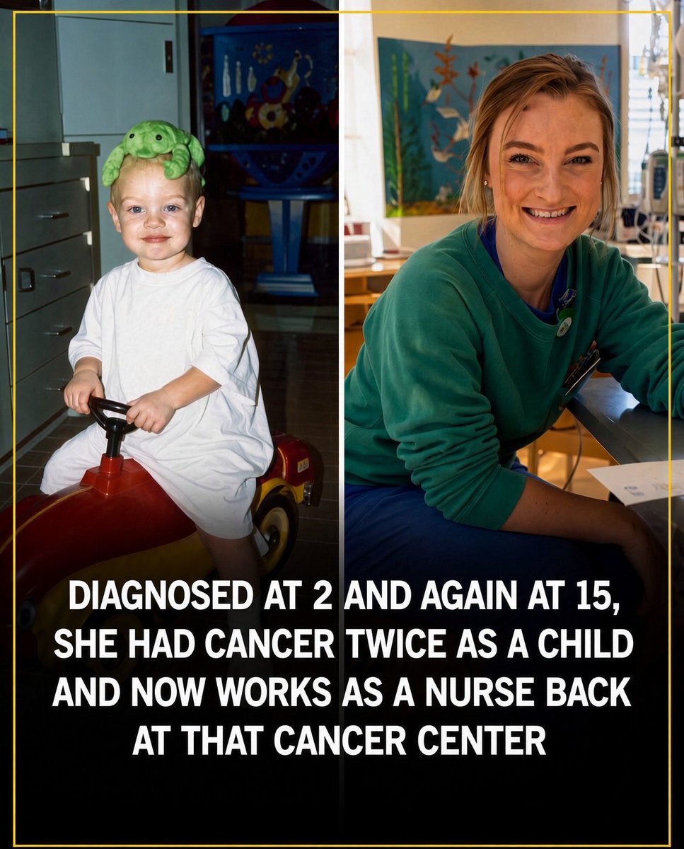 2StefanMoore's tweet photo. Montana Brown was two the first time & fifteen the second. Diagnosed with #Rhabdomyosarcoma which is a rare cancer of the soft tissue. A year of chemo each time. Same center.
Thirteen years of remission in between & almost an entire childhood. Montana
beat cancer twice before she finished school.
Then she walked back through those same doors as a nurse.
Some Children don’t just survive. They come back to help the next ones. 💛