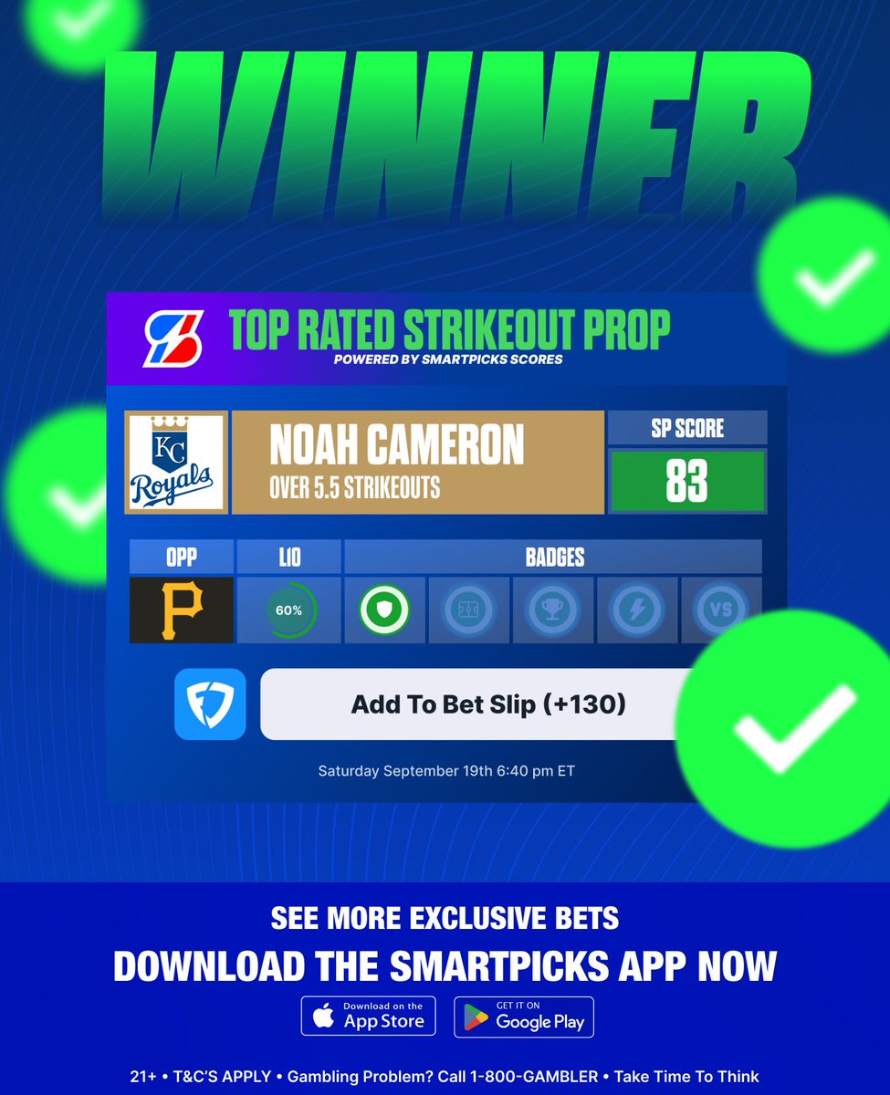 SmartPicksPro's tweet photo. CASH IT!! 💸

Noah Cameron fans 6 over 6 innings to cash the ticket! 🔥🔥🔥

❤️ Who tailed? https://t.co/qtzTOwP6jb