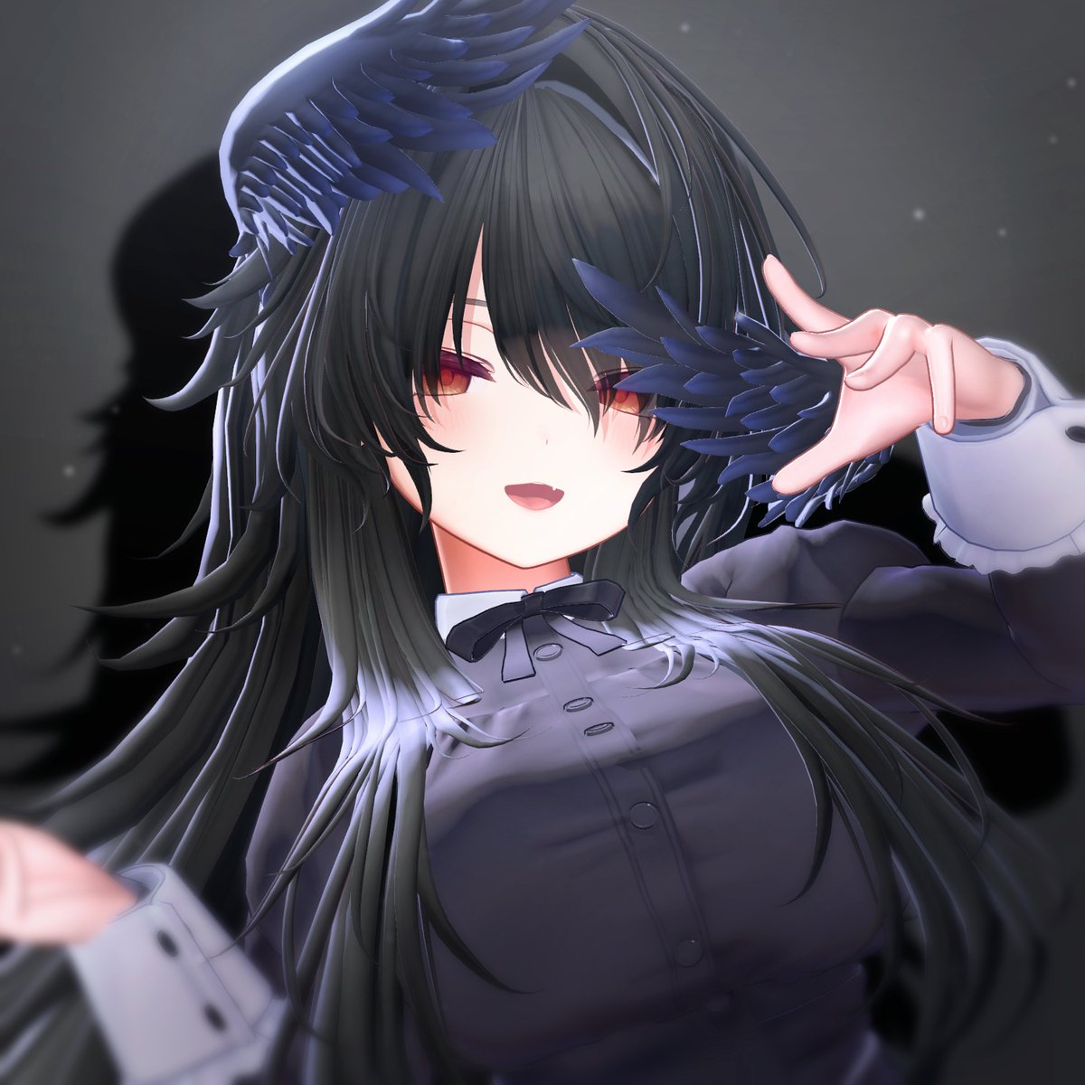 koro_koron__'s tweet photo. 新作ヘア「メカクレ堕天ロング」 発売開始しました！  

翼付きの外ヘアメカクレヘアです😈

当ポストをRP＆フォローしていただいた方の中から、抽選で３名様にプレゼント🎁✨
また、BOOTHでスキ♡が300増えるごとに当選枠を1名様追加させていただきます！

🔗https://t.co/zNLoPeTldQ

📅応募締切：9月24日 18時まで
#muu3d #VRChat #booth_pm