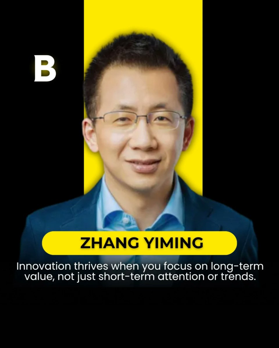 HenriettaFhrsh's tweet photo. Real innovation isn't about chasing trends — it's about creating lasting value. Zhang Yiming drops truth that every founder needs to hear. 📈
(Zhang Yiming, innovation, long-term value, tech visionaries, entrepreneurship, startup mindset, business https://t.co/vIqKLu20on