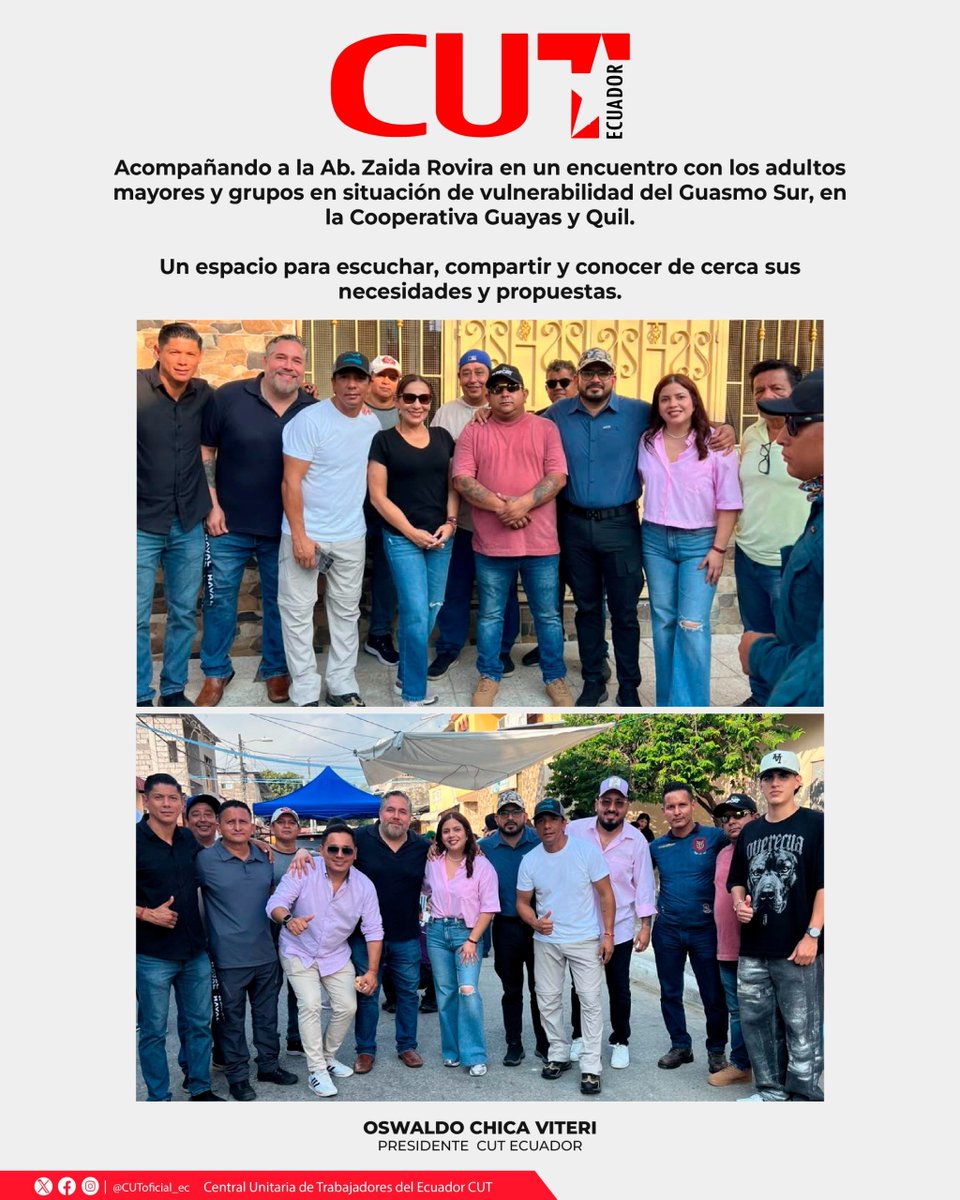 CUToficial_ec's tweet photo. Hoy acompañamos a la Ab. Zaida Rovira en recorridos por el Guasmo Sur, Coop. Guayas y Quil, y la Isla Trinitaria, Coop. El Paraíso, compartiendo con adultos mayores, grupos en situación de vulnerabilidad y la comunidad afrodescendiente. Escuchamos sus necesidades y propuestas. https://t.co/SXAUr2yZ7i