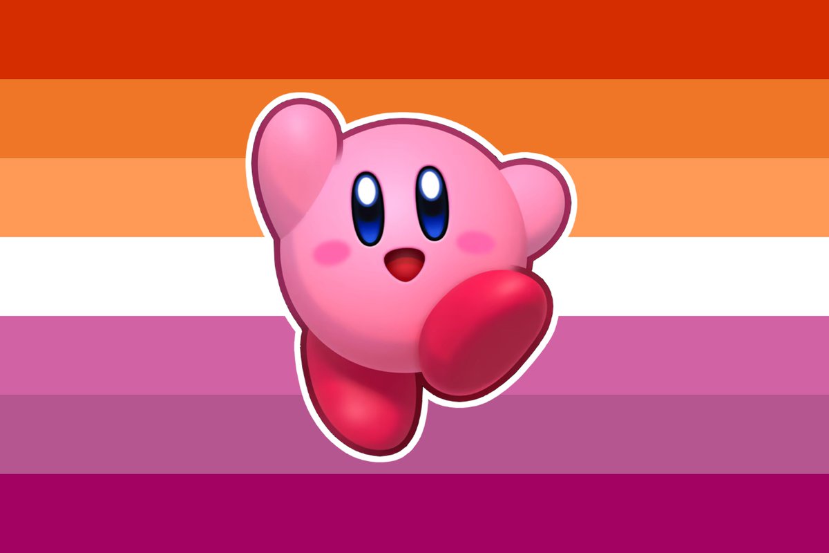 chocacherry07's tweet photo. im participating in this trend too. lesbian flags for lesbians who love kirby‼️ https://t.co/7PWvbqSF1f