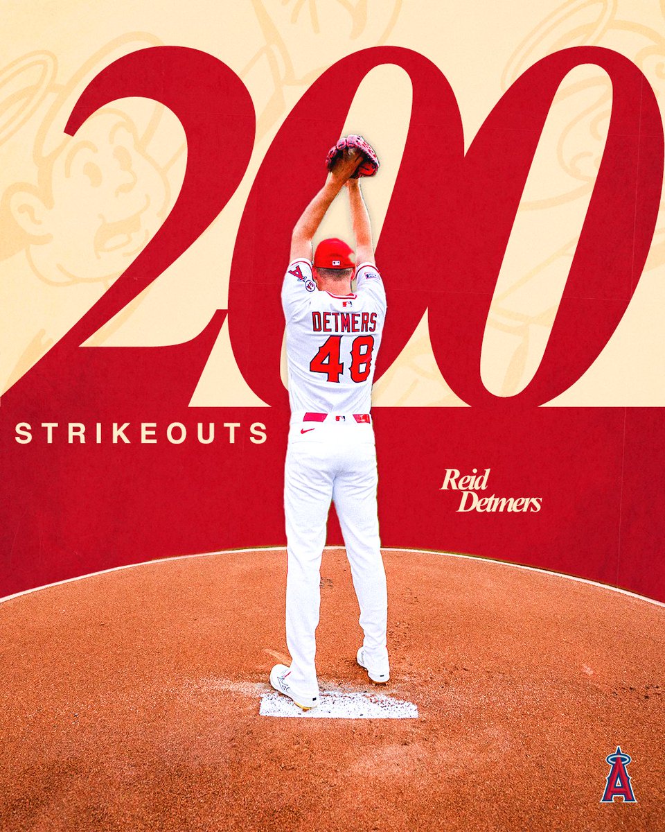 Angels's tweet photo. 200 Ks &amp; counting 🔥

Congratulations to Reid Detmers on reaching 200 strikeouts this season! https://t.co/JKLR15clU0