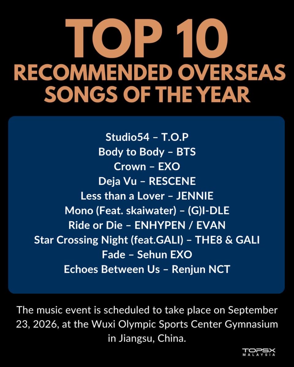 topsx_my's tweet photo. The 2026 Weibo Music Awards (WMA) has announced its annual recommended figures list and T.O.P's Studio 54 has been listed as one of the recommended overseas songs in 2026. 

Congratulations Master T.O.P!! 🥳

#T_O_P #choiseunghyun #최승현 #ANOTHER_DIMENSION https://t.co/1OZjPrNofH