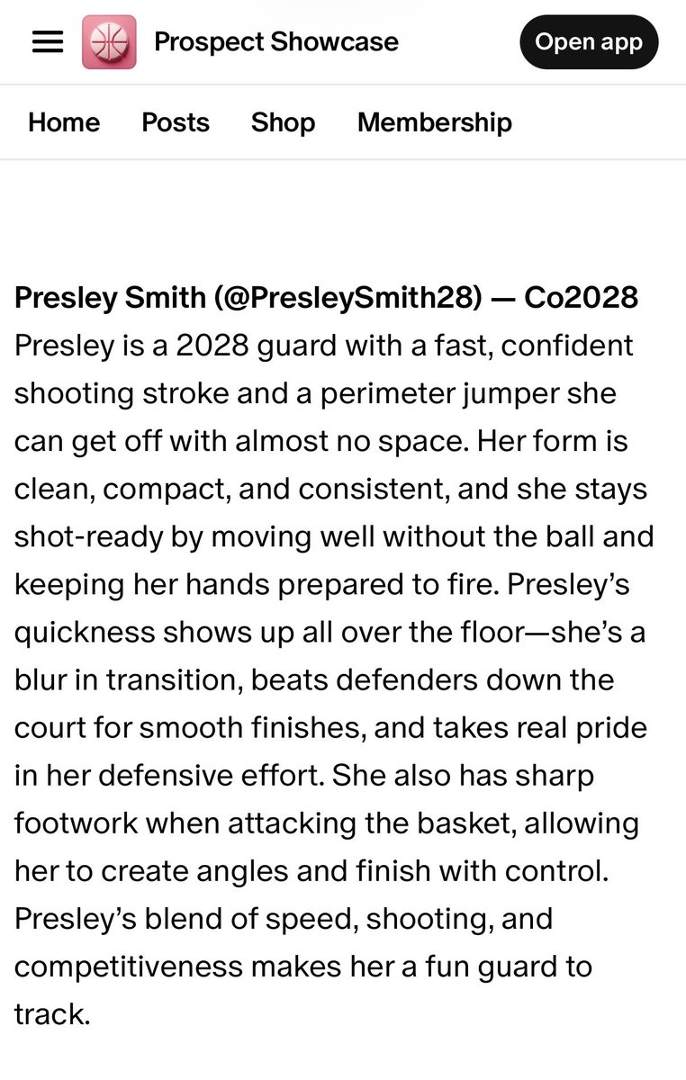 PresleySmith28's tweet photo. Thank you @ProspectShowcse for the recognition! @Shockhoops @CoachRubyD @Topsiswear @Coach_Nik15 https://t.co/JGw6ssmT8z