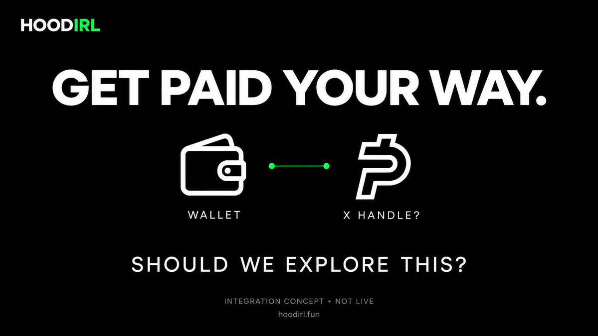 HoodIRLfun's tweet photo. How should $hoodIRL pay creators?

Stick with wallets, or explore @UsePaid integrated payouts to an X handle for approved missions? 

Tell us what you’d actually use!

The dev team is building overnight. Web + mobile progress and demos will be posted in the morning.

https://t.co/vrpW99xdww
0x583583a74a13e15d40ea2dab8c3a9895e073e4ea