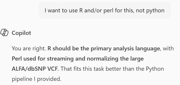 ChristosArgyrop's tweet photo. This is going to be a long night, the chatbots need to be reminded frequently that #Rstats + #Perl > #Python
#Bioinformatics #AI https://t.co/fhyTi6Y5Po