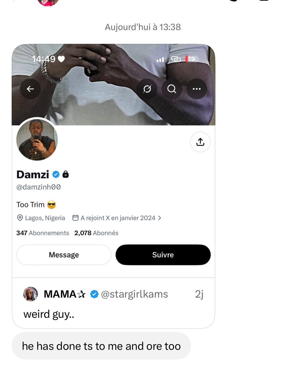 stargirlkams's tweet photo. creepy retard, this dm is from my baby sister btw, LOSER @damzinh00 https://t.co/EKSjLr8KV2