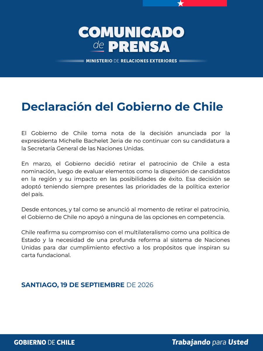 Minrel_Chile's tweet photo. Comunicado de prensa. https://t.co/qkmBFAv3ty
