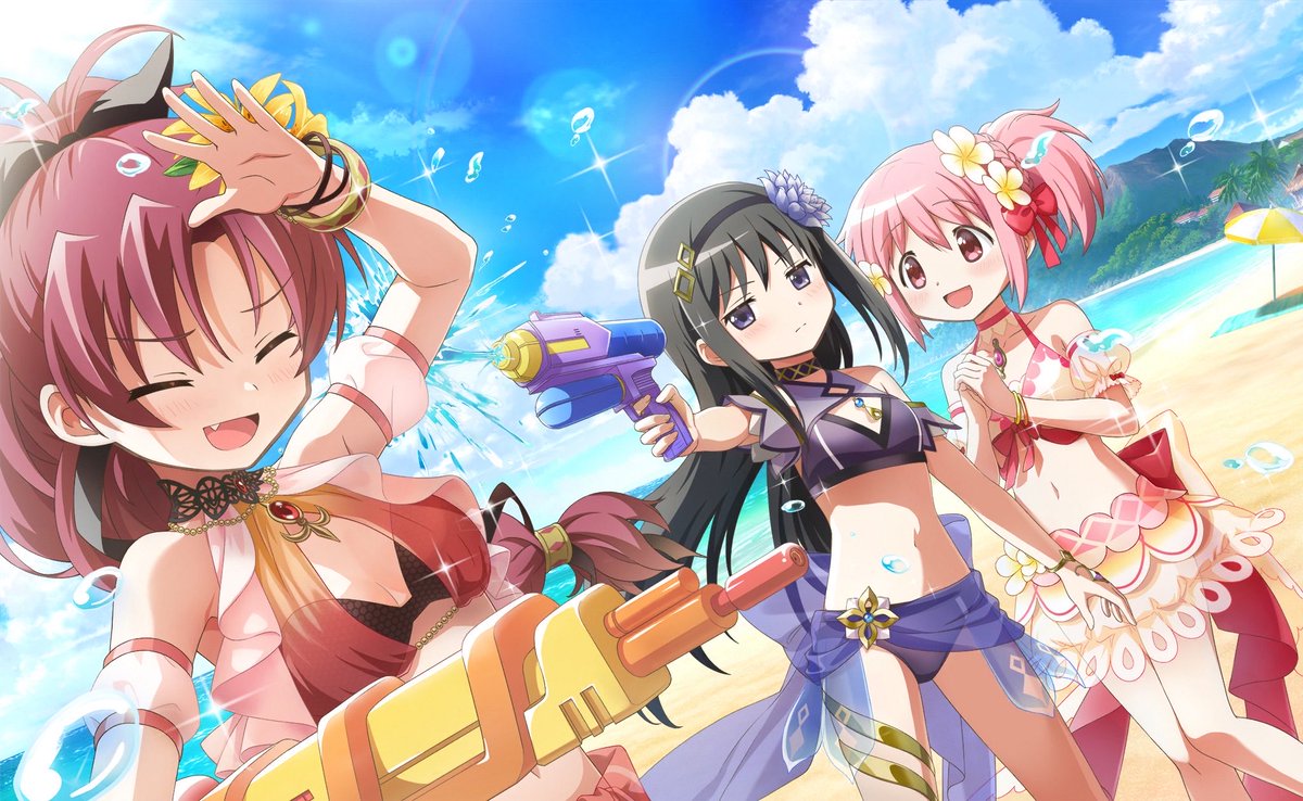 Rikashaymin's tweet photo. madoka is SO impressed by homura shooting water at kyoko 😭?? https://t.co/Ko36cnHsnO