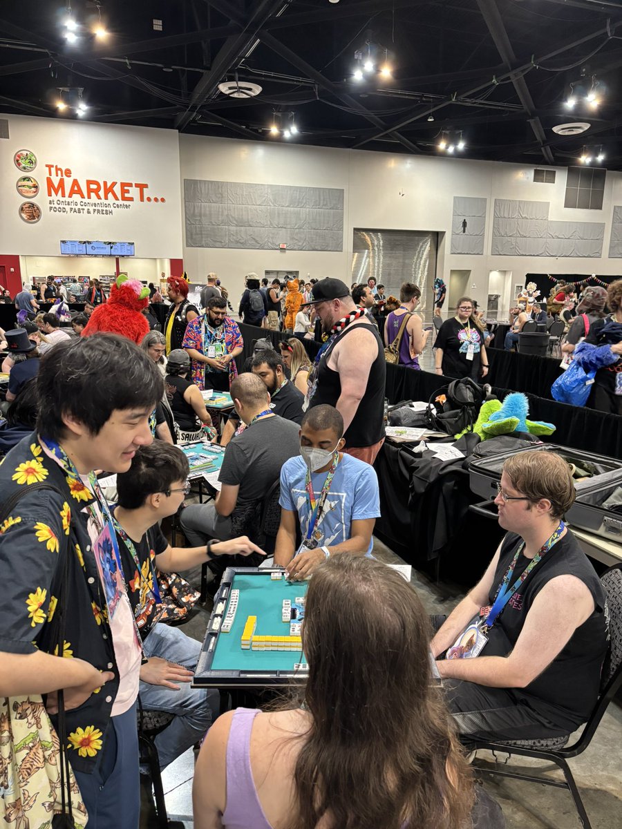 AnthroSoCalLive's tweet photo. Furry Riichi Mahjong class is in session 🀄️ 

Playing until 4pm at the TTG Area! #ASC2026 https://t.co/Bcp9RiMgNX