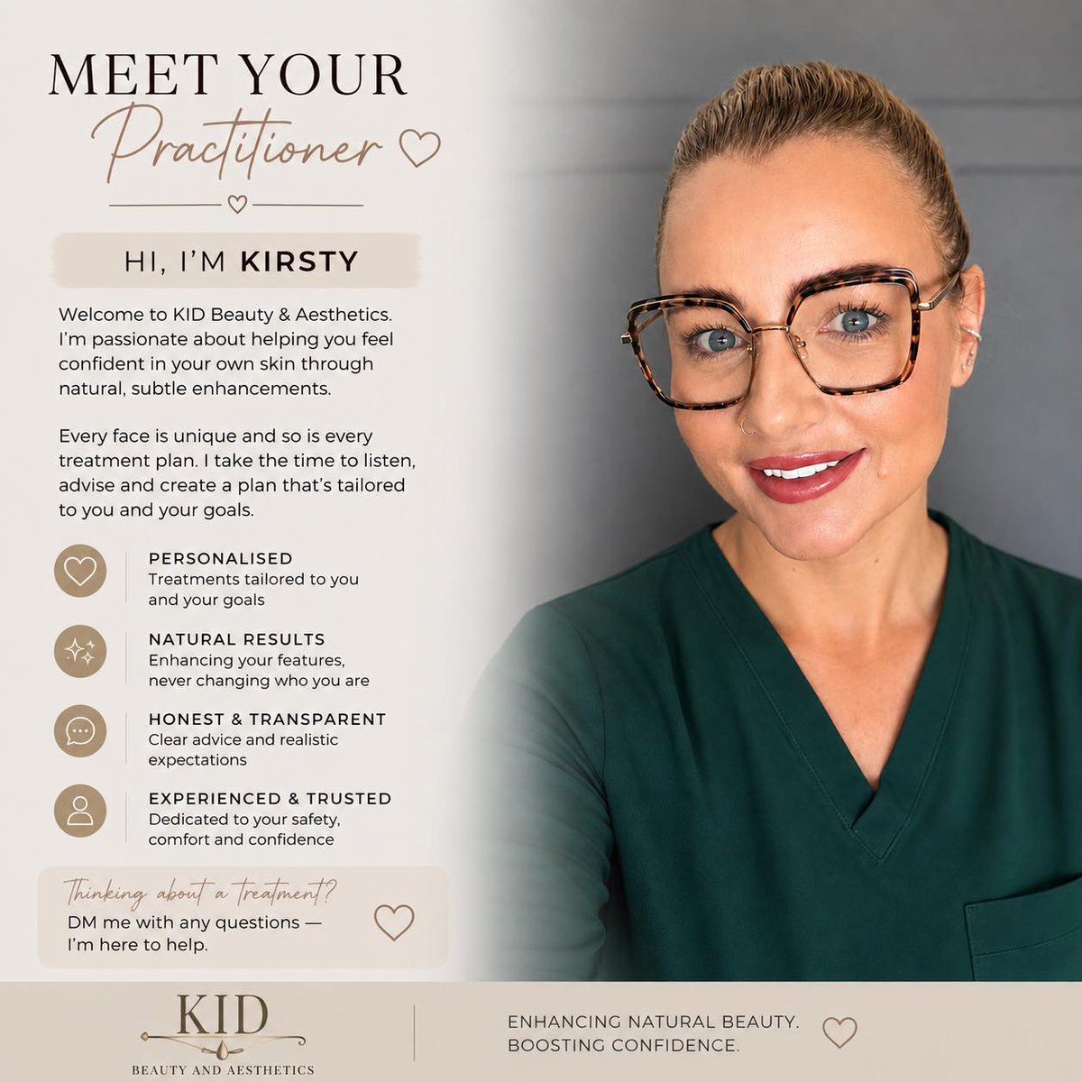 VivianaPlotnik's tweet photo. Meet your aesthetics practitioner at KJD Beauty &amp; Aesthetics. I offer personalised, natural-looking treatments in a friendly, relaxed setting, with honest advice and no pressure. Have questions about your first appointment? Send me a message. https://t.co/VaHg6upuXg