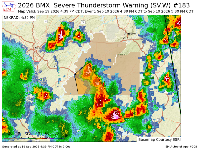 FayCoALARC's tweet photo. BMX issues Severe Thunderstorm Warning [wind: 60 MPH (RADAR INDICATED), hail: <.75 IN (RADAR INDICATED)] for Clay, Talladega [AL] till 5:30 PM CDT https://t.co/uWxG8Pa22U https://t.co/hdHY3eAo9s