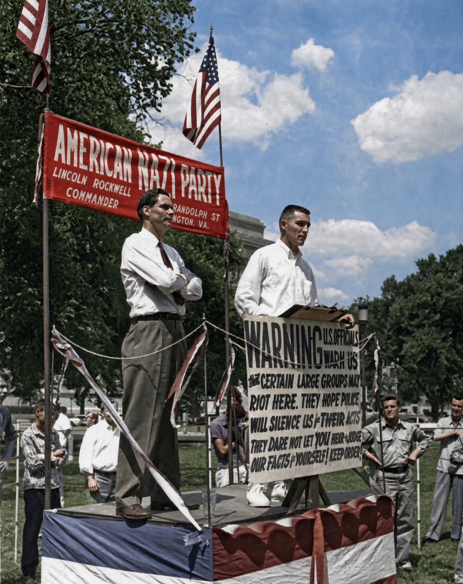 RockwellRises's tweet photo. “I think it’s wrong, ladies and gentlemen, for anybody to to be terrorized out of investigating anything. You have the right to read any book. You have the right to hear any speaker and that includes the vile communist that I’d just as soon gas – but you ought to hear him before we gas him.”

-George Lincoln Rockwell
