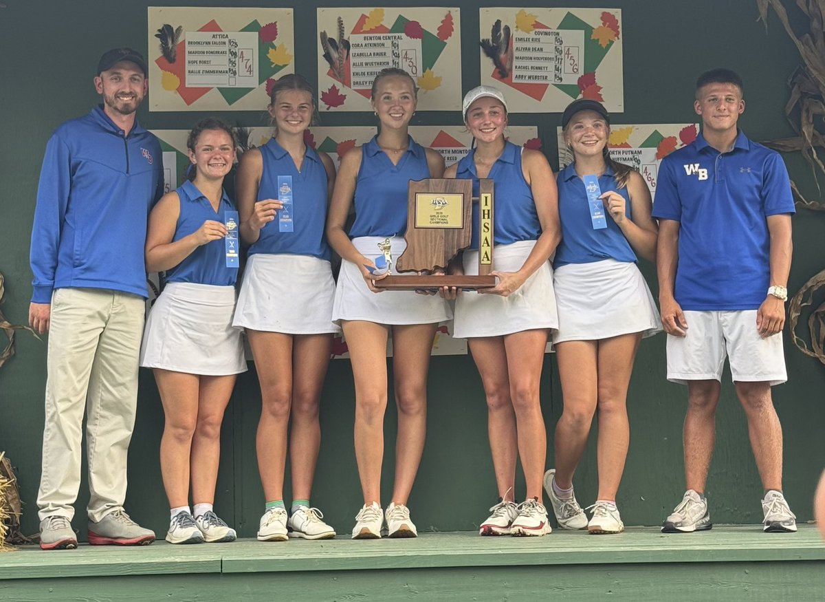 WeBoAthletics's tweet photo. Congratulations to our @WeboGirlsGolf team on winning their 4th consecutive @IHSAA1 Sectional Championship at Harrison Hills! Ally Lewis shoots a 73 to win medalist. https://t.co/WP3EmOdlei