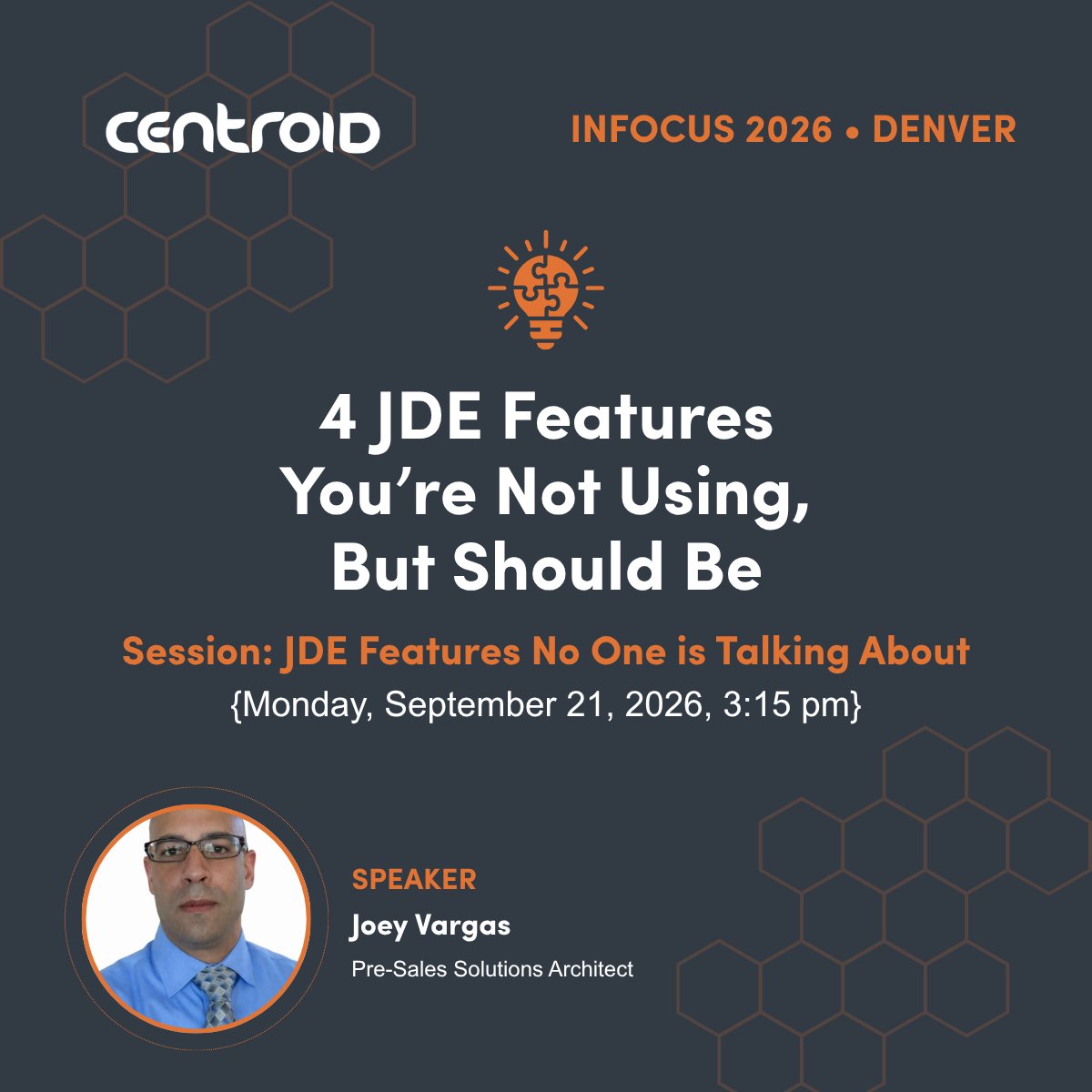 future_proofing's tweet photo. Today is the day!
Join our session: "JDE Features No One is Talking About" at #INFOCUS2026.
Four features. Zero extra infrastructure. Real gains in uptime, performance, and cloud readiness.
Joey Vargas breaks down how each works and why it matters for your bottom line.
#JDE https://t.co/LsODHzzdOg