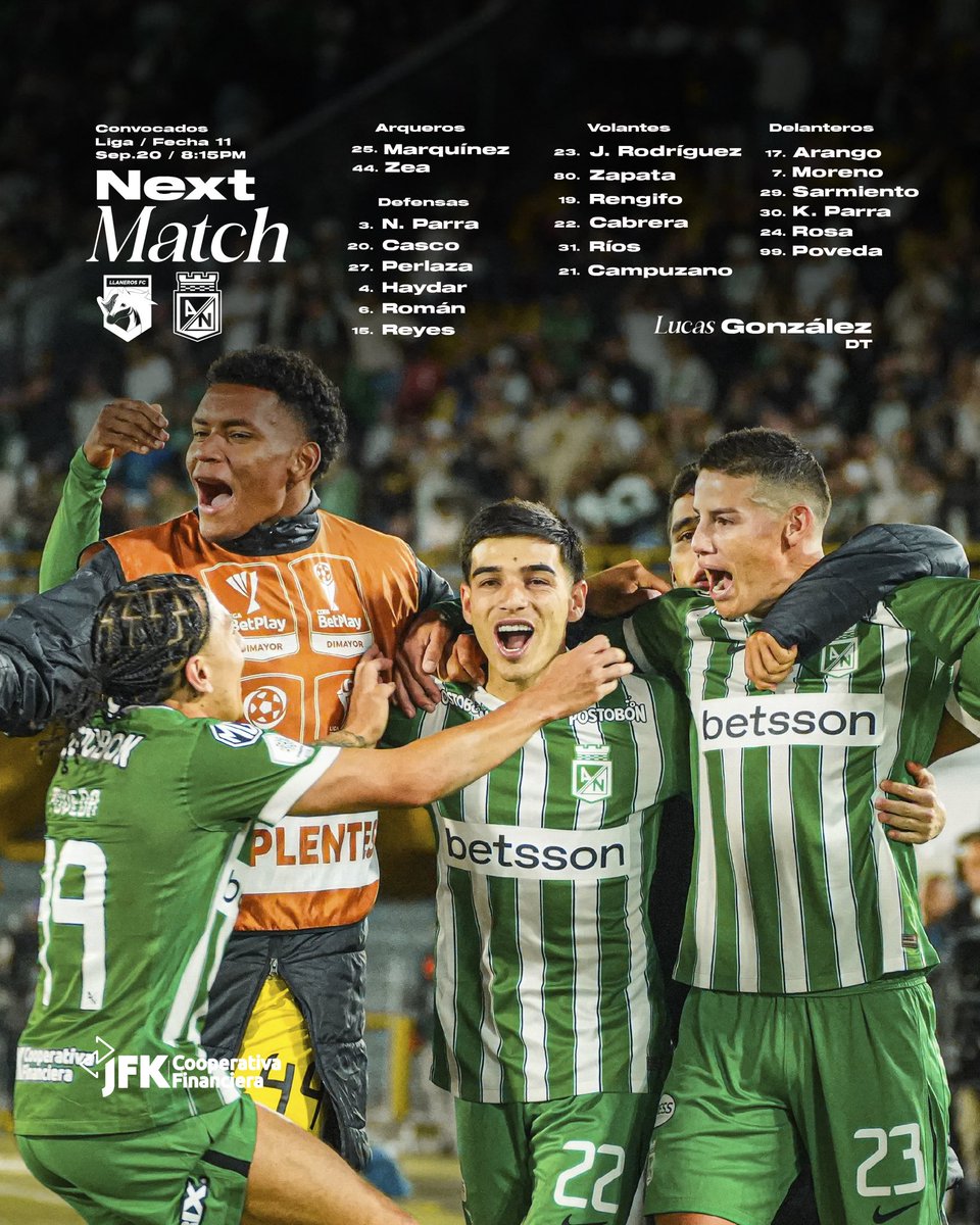 nacionaloficial's tweet photo. Compartimos nuestros convocados y reporte médico para el partido en Villavicencio ante Llaneros, por la fecha 11 de Liga.

Vamos Verde, por tres puntos más 🇳🇬 

#VamosTodosJuntos https://t.co/NpD8ZEp4OE