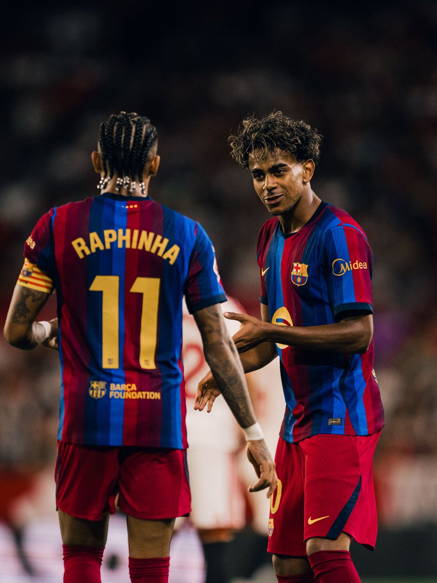 FCBarcelona's tweet photo. Raphinha: 12 ⚽ + 3 🅰️
Lamine Yamal: 7 ⚽ + 4 🅰️ https://t.co/F923SzCAJP