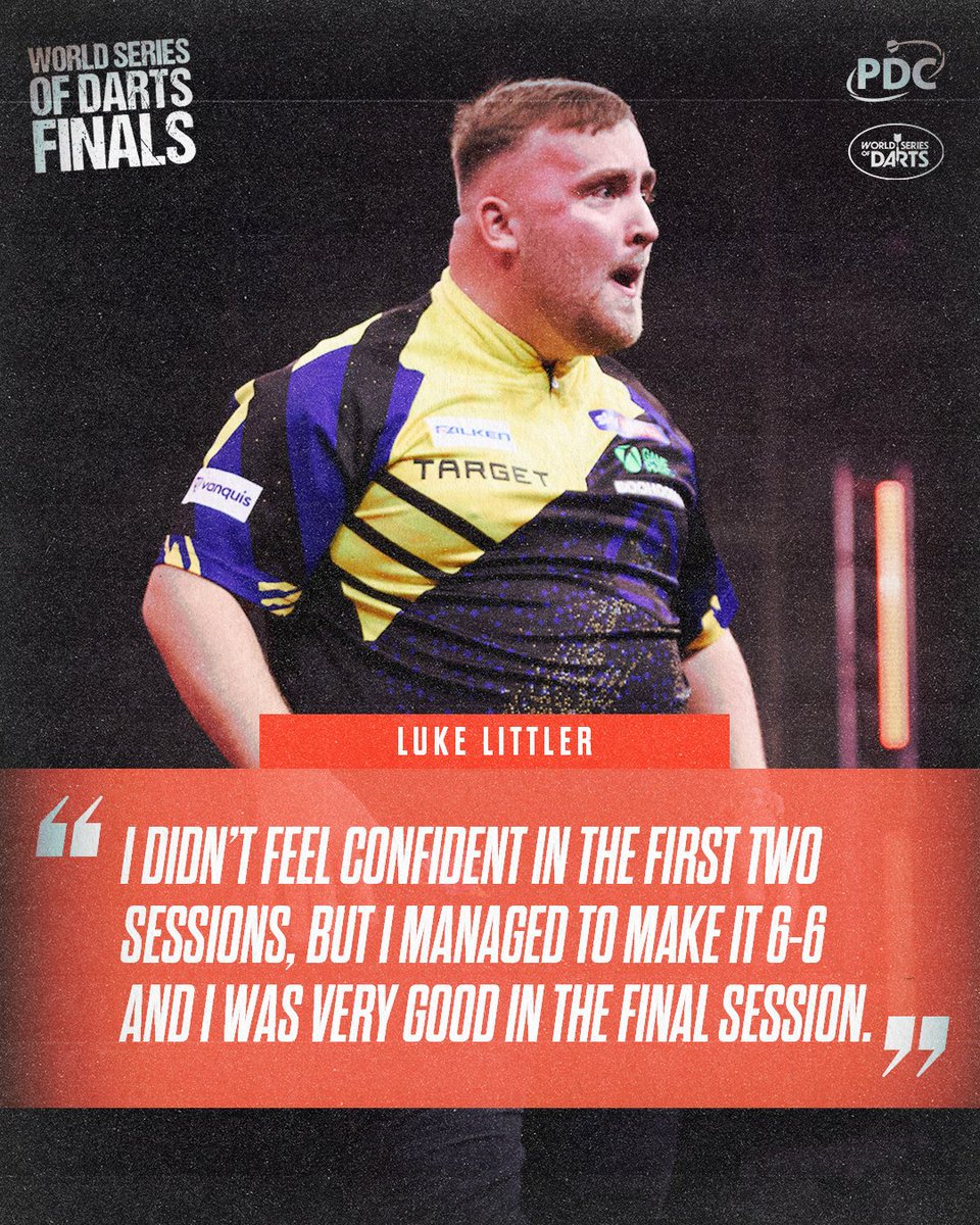 OfficialPDC's tweet photo. Surviving a scare! ☢️

Recap &amp; reaction from Day Three at the World Series of Darts Finals, as Luke Littler's bid for an unprecedented clean sweep continues!

📝 https://t.co/PBADEBx2H7 https://t.co/JI5K3hSXyJ