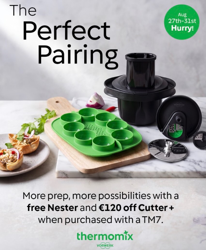 RaymondRandx's tweet photo. Three-day Thermomix offer! For three days only, get your TM7 with
- 12 months’ interest-free finance
- Free Thermomix Nester
- Thermomix Cutter+ for just €29, usually €159
- Two-year warranty
- Free DPD delivery
- My personal support and https://t.co/jNTVAwgJeo