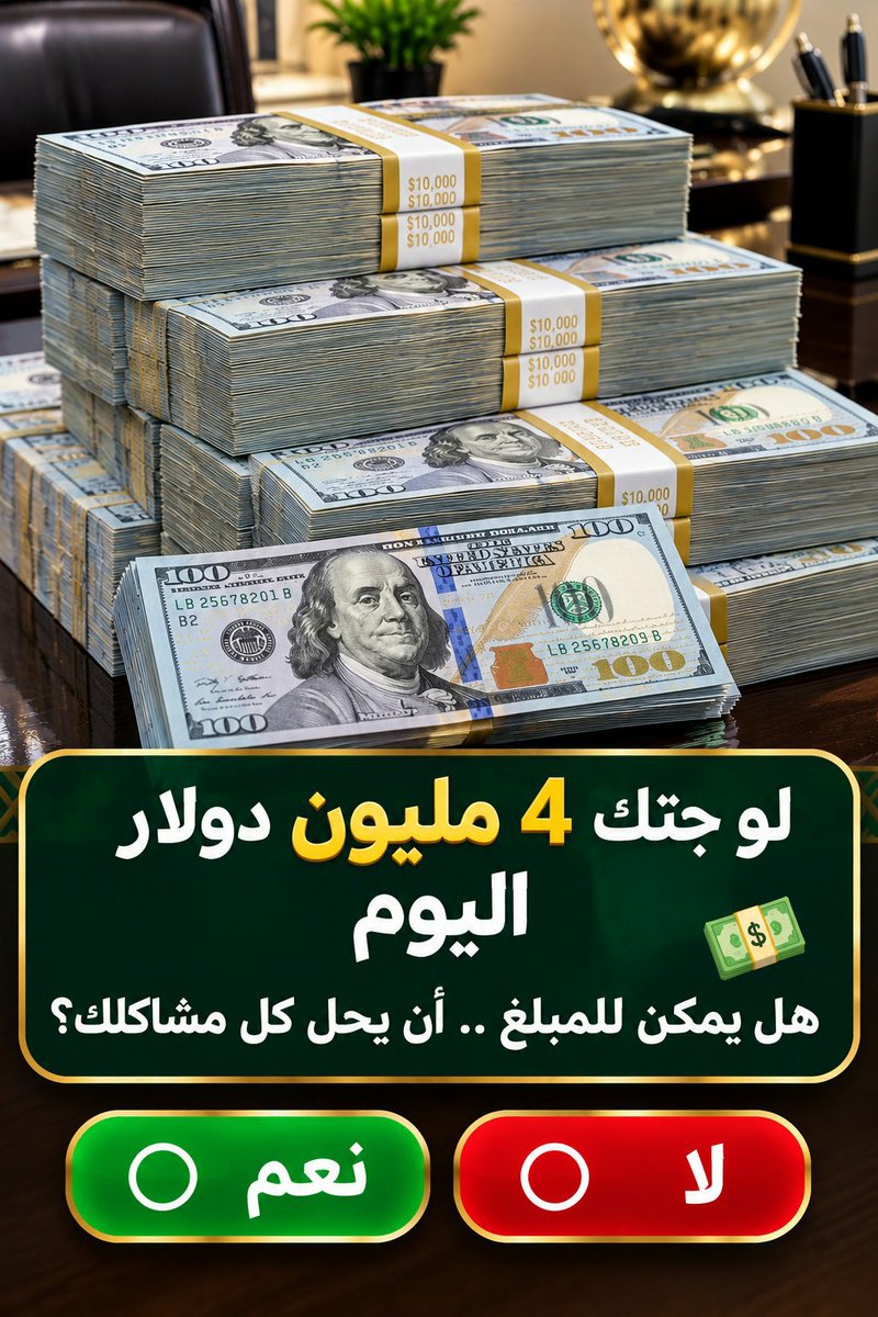 hsh_al9869's tweet photo. لو جتك 4 مليون دولار  اليوم
هل يمكن للمبلغ .. أن يحل كل مشاكلك💵 

◯ نعم

◯ لا https://t.co/d1dWRF9rWY