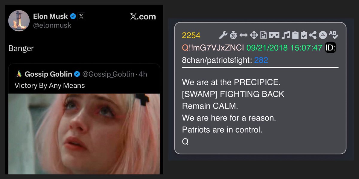 TheRubberDuck79's tweet photo. FOR THOSE PAYING ATTENTION... monday's 8 year delta suggests the beginning of the end of the operation - or the precipice.

each year since 2018 - anons gather crumbs - or - all relevant data, information and headlines that tie back to posts like this — particularly when Q mentions precipice, which they have 11 different times.

👉🏼 LISTEN: Q posted the clip featured below - from the 2008 movie, The Day the Earth Stood Still - to help anons understand what humanity was about to go through collectively [ncswic].

**if a momentary rush of fear spikes throughout your body when you watch & listen to this clip with your new eyes and ears - THANK GOD - cuz you're gonna be just fine.

👉🏼LISTEN: the video in the tweet attached - which Elon tagged as a banger - is the perfect narrative to spin humanity into a precipice in an effort to wake those up that still have internal monologues. NPC's need not apply.

the end must justify the means - and it will.