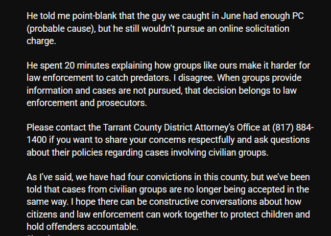 ShamooYT's tweet photo. Jidion was notified by police that he screwed up a predator catch. His response:

1. Secretly record the call for release & yt clicks
2. Dox the officer
3. Tell his fans to blow up the DAs phone

"He kept explaining how my group makes it harder to catch preds. I disagree"