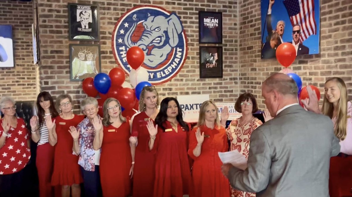 DrSchwertner's tweet photo. The room was packed Thursday night at the Republican Women of Brazos Valley meeting as they swore in their new board and launched their membership drive.
I had the honor of thanking these incredible women for all they do. Their dedication and countless hours of hard work make up the backbone of our local GOP, and they're not slowing down! @samabiog, their new President, shared exciting plans for how they are working to grow and bring Republicans together across Brazos County.
It was great to see and join @mayes_middleton, @PaulDysonTX, @KyleKacal, and so many of our local conservative leaders. Congratulations to the new board, and thank you for everything you do to keep Brazos County red!