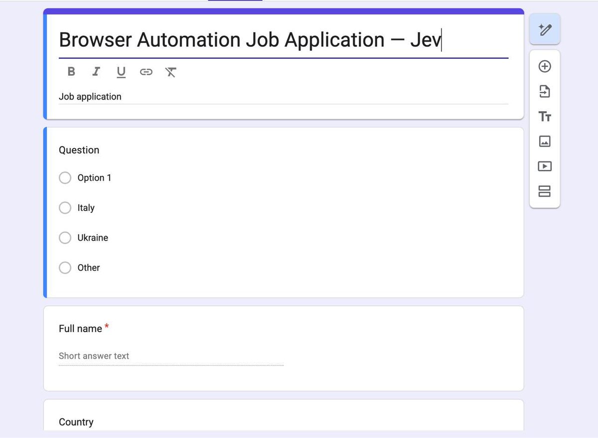 andriyviy's tweet photo. I wanted to test the Jev hype.
 For predictable interactions, it is genuinely fast, like selecting some filters in Airbnb.

But the. I asked it to create a three-page Google Form with six questions, publish it, fill it out and submit it. https://t.co/N0u5IBfUlm