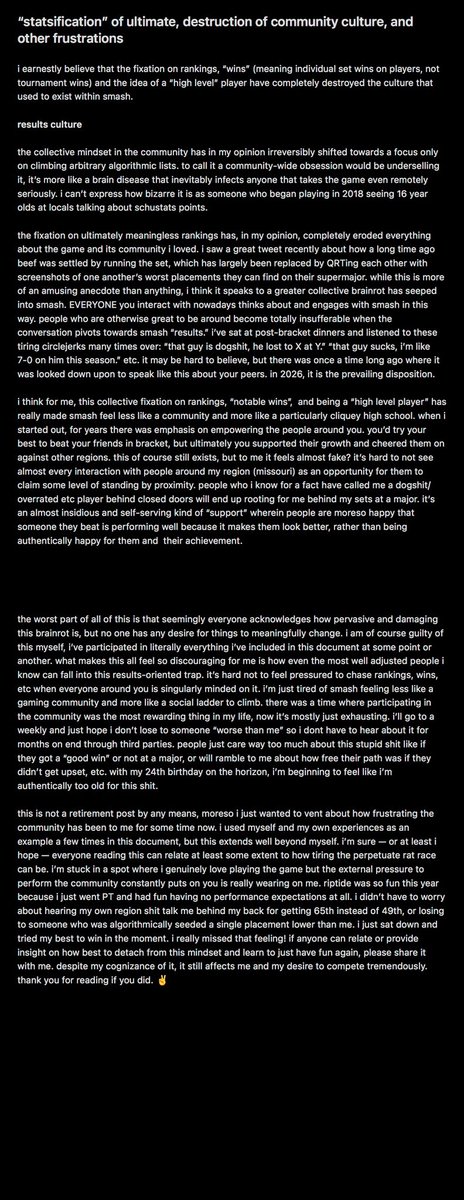 cxEmdy's tweet photo. random smash frustrations, long ass ramble. been feeling this way for years atp, would appreciate if anyone read and shared what they think. 🫡 https://t.co/w7BMTBEonD