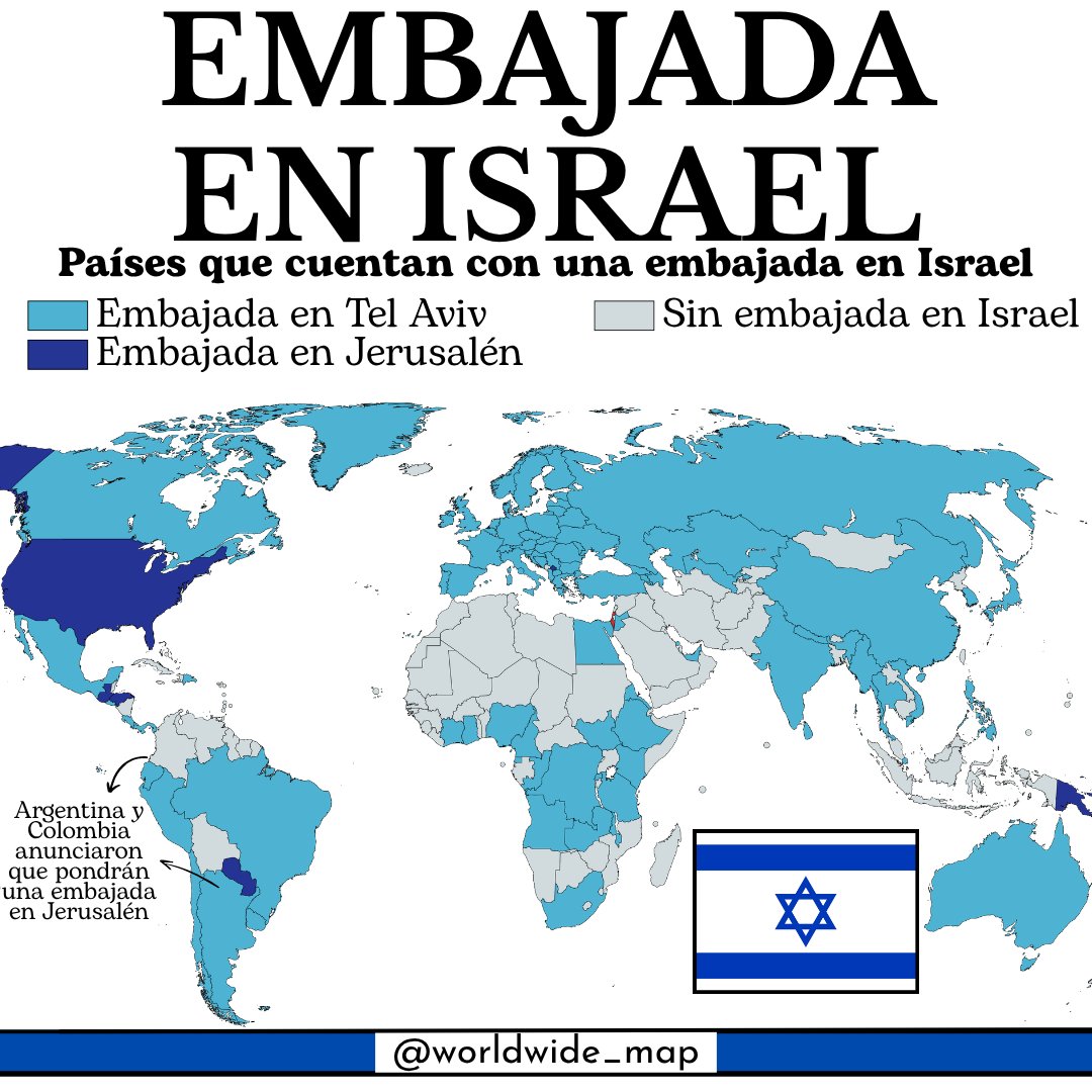 worldwide_map's tweet photo. Países con embajada en Israel 🇮🇱
#argentina #worldwidemap #mapa #geografia #Israel https://t.co/z3xF41eAjR
