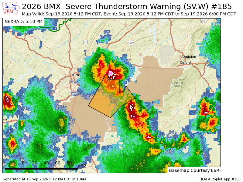 FayCoALARC's tweet photo. BMX issues Severe Thunderstorm Warning [wind: 60 MPH (RADAR INDICATED), hail: <.75 IN (RADAR INDICATED)] for Shelby, Talladega [AL] till 6:00 PM CDT https://t.co/d0pmQuQU2d https://t.co/OQNaUlBU7D