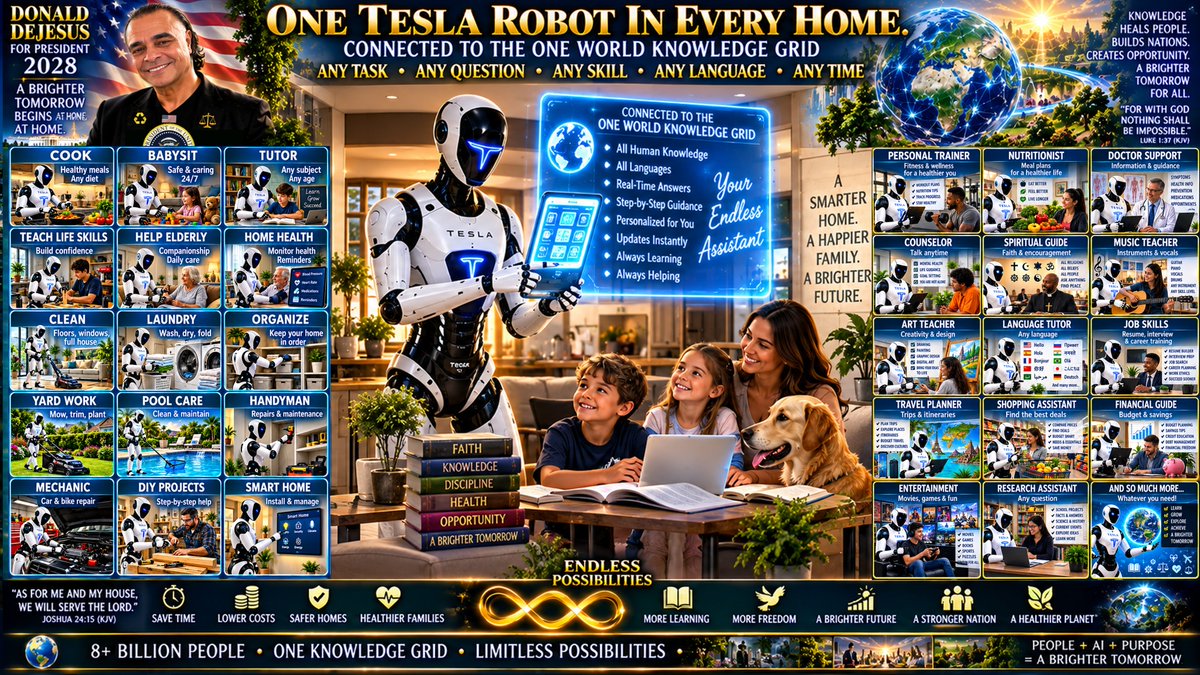 1993FreedomAct's tweet photo. #OneTeslaRobotInEveryHome
#NowConnectedToMy1World
#EducationDataBaseOfEveryField
#WillEnable #1TeslaRobot #ToDoAnything4U
#OneTeslaRobotDoesItALLConnetedToMy
#RighteousProgramming Of #EducationalAI Not
#LivingToBeA #Terminator ButA #Educator
#DonaldDeJesusSr=#GodAI=Vs=#RougeAI https://t.co/U1gxCztHDN