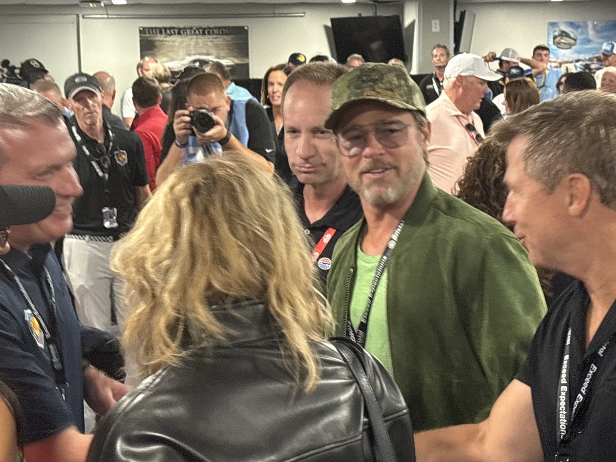 dustinlong's tweet photo. #NASCAR … Brad Pitt has arrived to the drivers meeting at Bristol https://t.co/TqqhLf3EzT