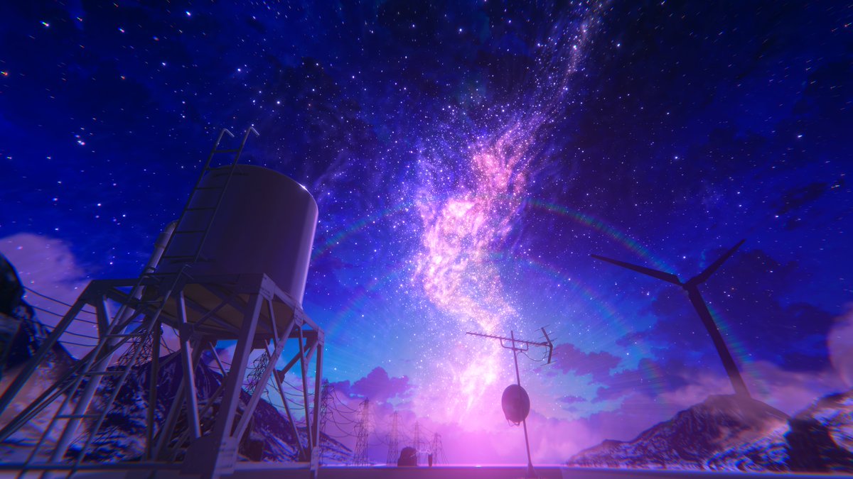 dhk5248's tweet photo. 【新ワールド公開】

『Dayspring - 夜明け』を公開しました。 

以前から制作していた天の川シェーダーを、ゆっくり眺められる場所です。

蛍や花びらのパーティクルの位置に合わせて、VRC Light Volumes のアトラスをリアルタイムに書き換える処理も入れています。
パーティクルの光が草原やアバターを実際に照らします（PC 版のみ）。

World Link:
https://t.co/aBneO8T1g8

#vrc #VRChat #VRChatPhotography #VRChat_world紹介