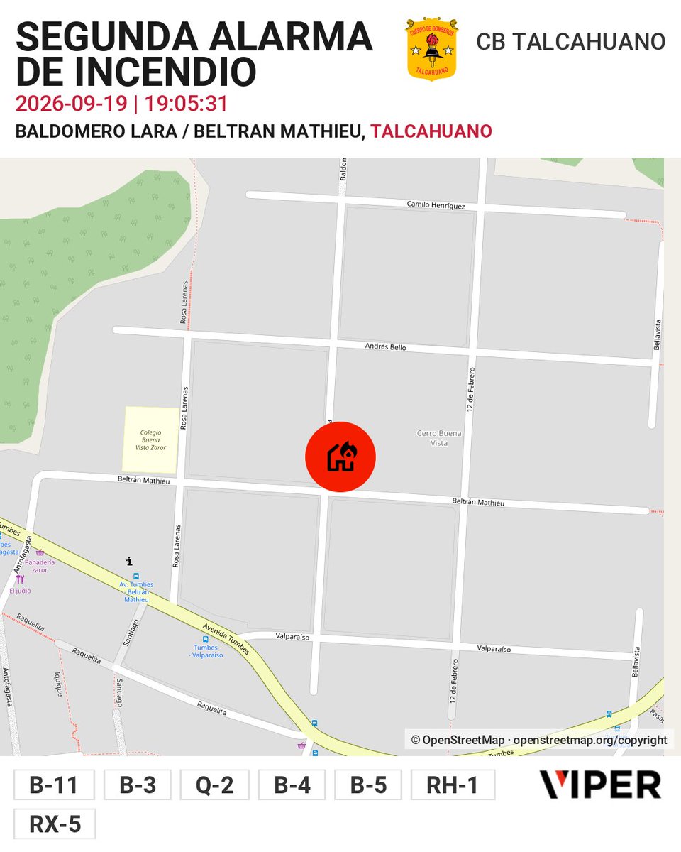 Central_CBT's tweet photo. SEGUNDA ALARMA DE INCENDIO BALDOMERO LARA / BELTRAN MATHIEU B-11, B-3, Q-2, B-4, B-5, RH-1, RX-5 https://t.co/rP2IBTvG6h