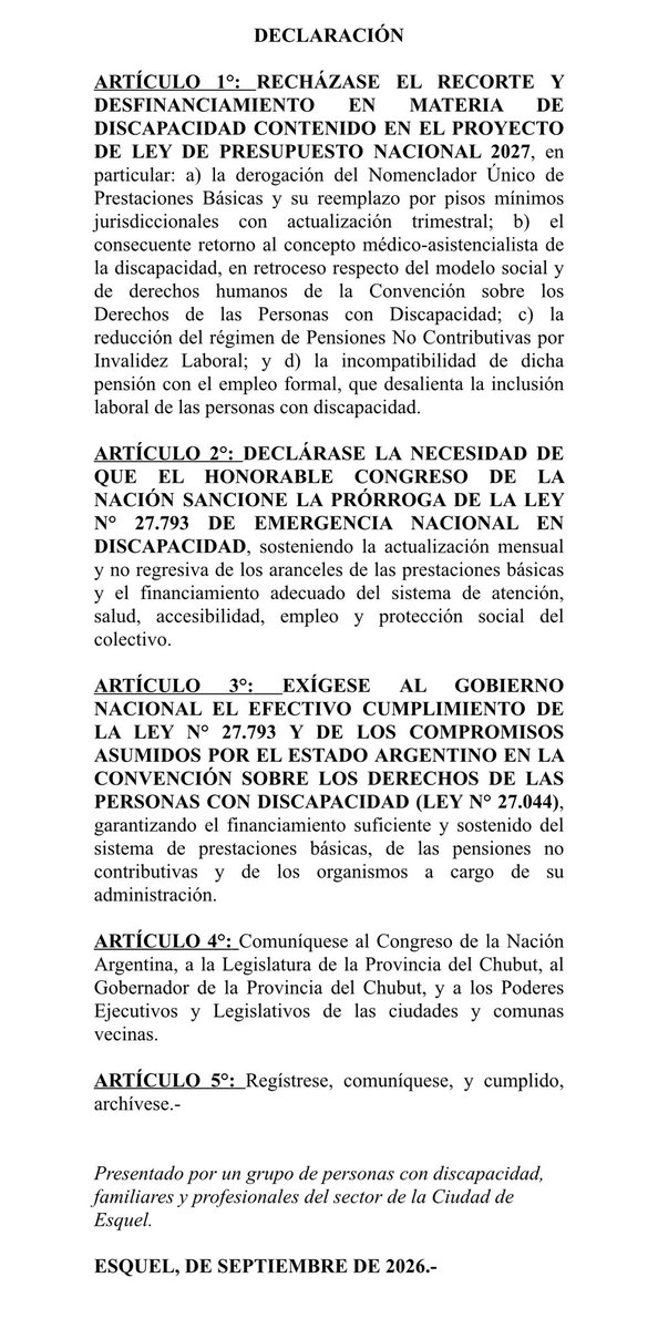 silsanchezalbor's tweet photo. #HCD #ESQUEL Ayer viernes presentamos un PROYECTO DE DECLARACIÓN de:
📌 RECHAZO a los art del proyecto de ley de Presupuesto Nacional 2027 que AFECTAN la EMERGENCIA EN DISCAPACIDAD
📌Necesidad de PRÓRROGA y EFECTIVO CUMPLIMIENTO de la Ley de Emerg en Discap
@Jackeline_Nasif https://t.co/CckgqQ3GJQ