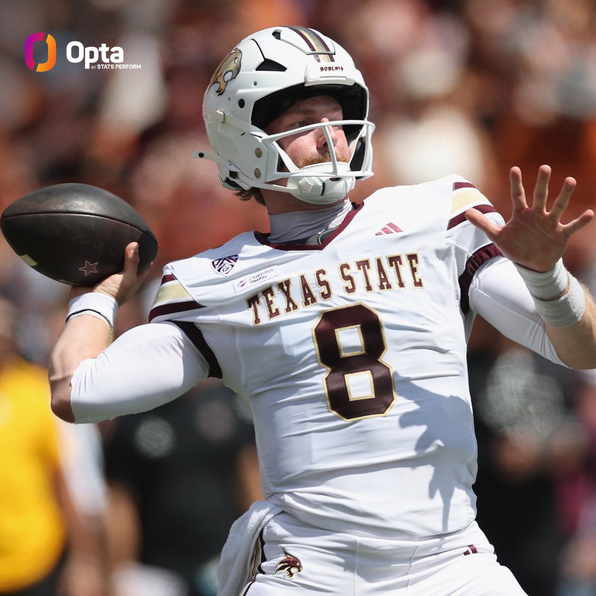 OptaSTATS's tweet photo. Today against North Texas, @TXSTATEFOOTBALL became the only NFL/FBS/FCS team this century to have a game in which:

One player threw 4+ TDs (Brad Jackson)
Another ran for 3+ TDs (Davian Jackson)
And another ran for 210+ yards (Torrance Burgess Jr.) https://t.co/pWcCvF1dOH
